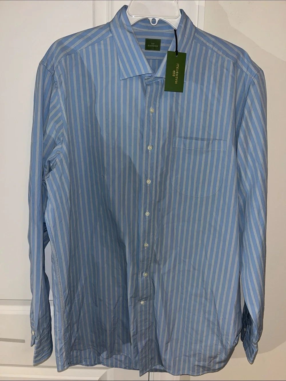 Sid Mashburn Mens Plaid Spread Collar Sport Shirt X-Large Blue Stripe NWT $195